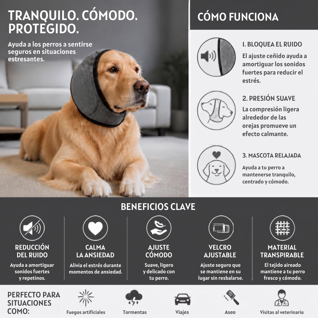 Rincón Peludo® | Protector Acústico Antiestrés para Perros